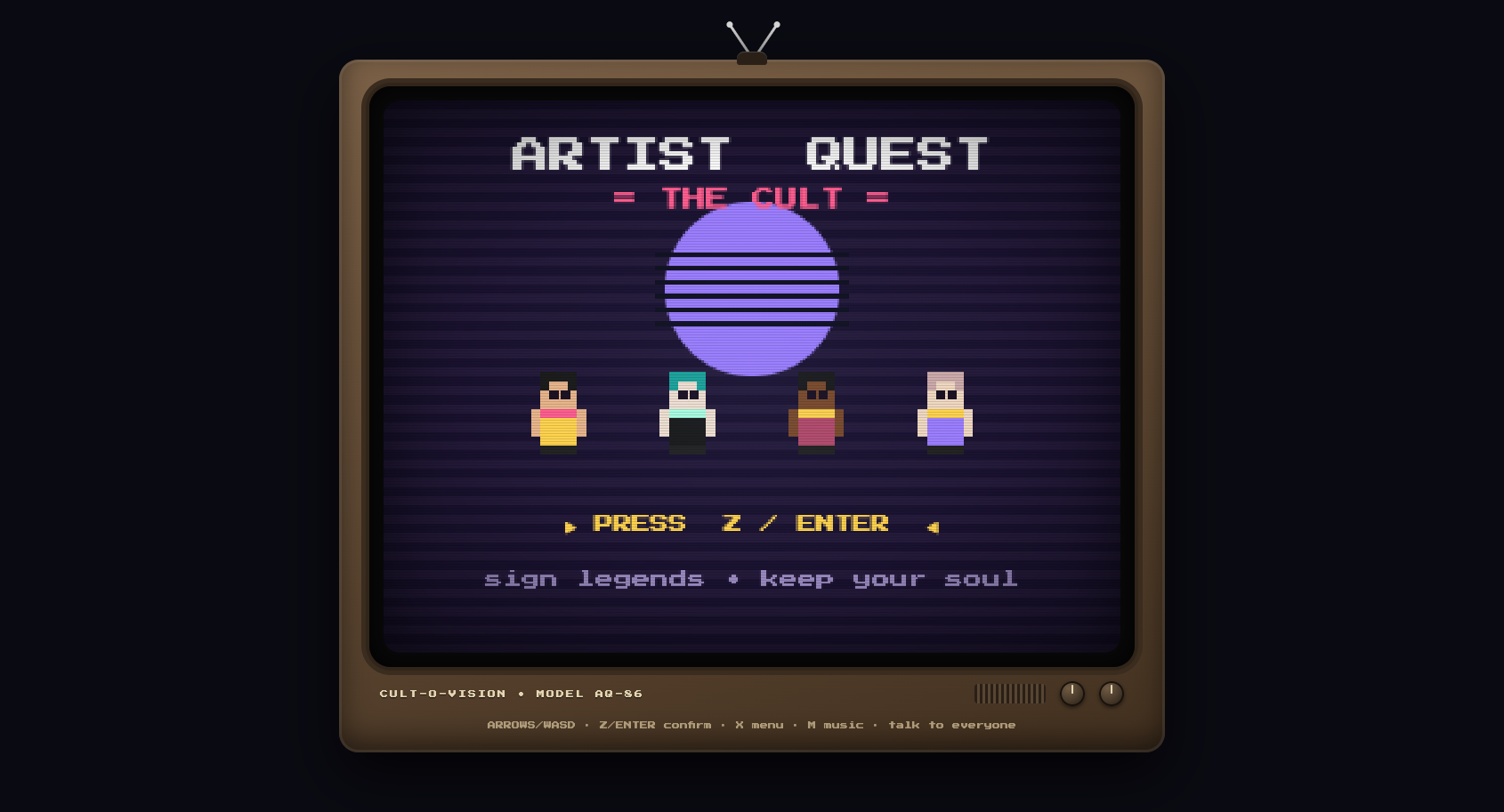 Artist Quest title screen inside a CRT television